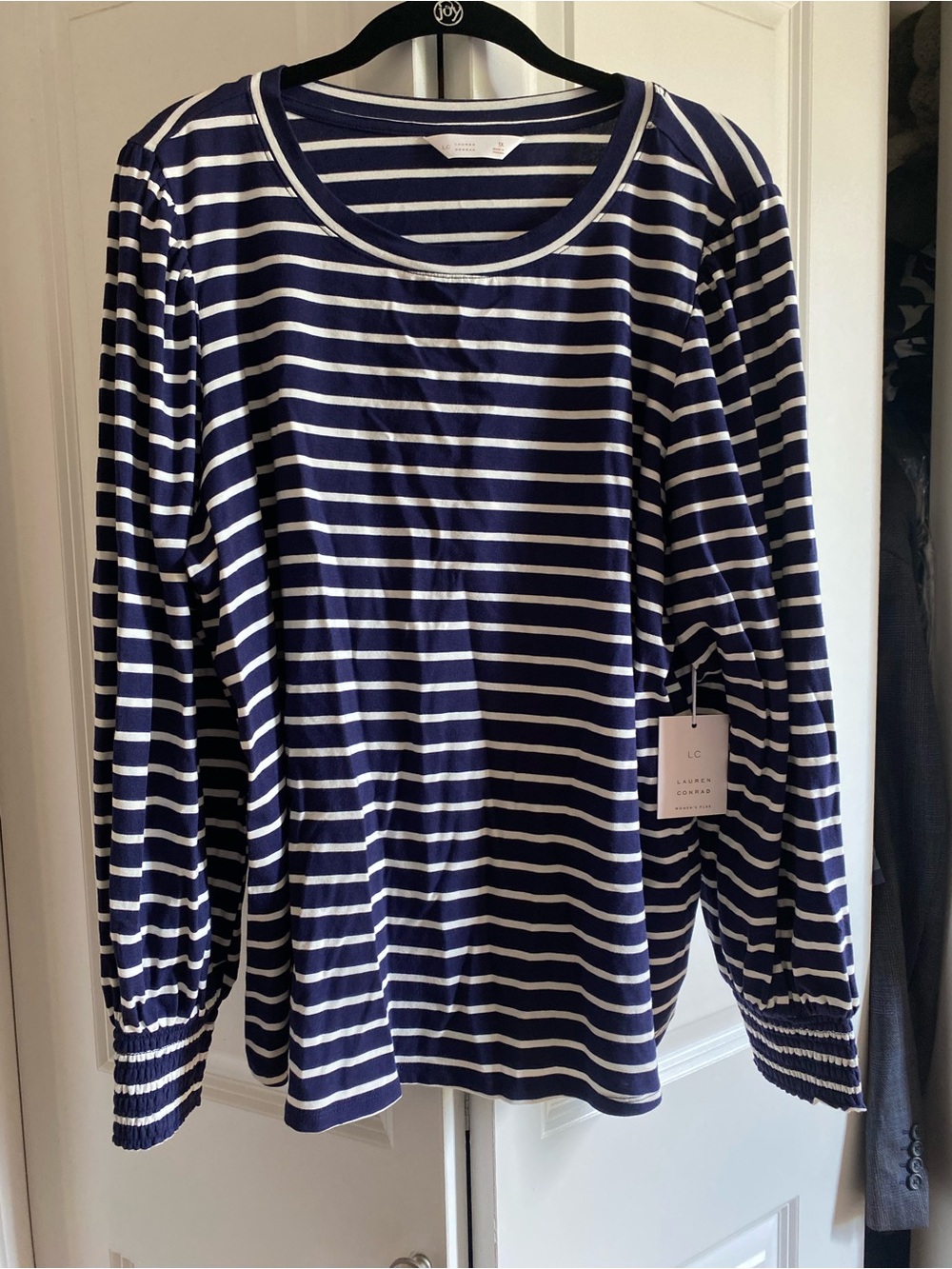 Lauren Conrad Navy and White Striped Long Sleeve Top NWT